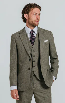 Sage Green Herringbone Tweed 3 Piece Suit