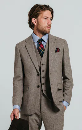 Brown Herringbone Tweed 3 Piece Suit