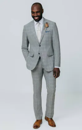 Grey with Tan Check Suit with Peak Lapel