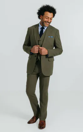 Green Linen Twill 3 Piece Suit