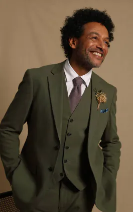Green Linen Twill 3 Piece Suit
