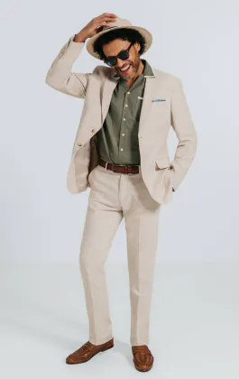Oatmeal Linen Herringbone Suit