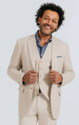 Oatmeal Linen Herringbone 3 Piece Suit