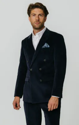 Double Breasted Navy Corduroy Suit