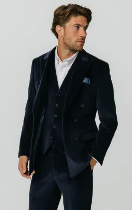 Double Breasted Navy Corduroy 3 Piece Suit