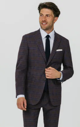 Burgundy with Blue Windowpane Check Suit