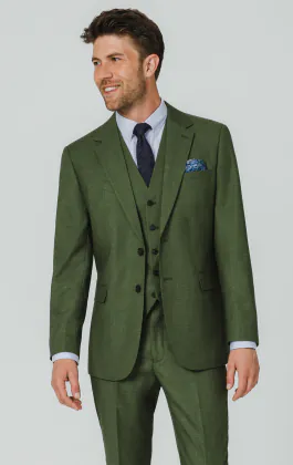 Pine Green Textured Weave 3 Piece Suit
