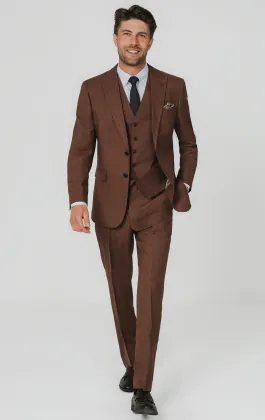 Rust Brown Textured Weave 3 Piece Suit