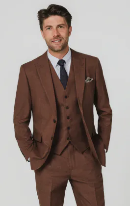 Rust Brown Textured Weave 3 Piece Suit