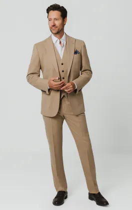 Camel Pinstripe 3 Piece Suit