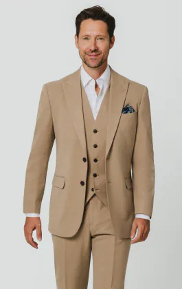 Camel Pinstripe 3 Piece Suit