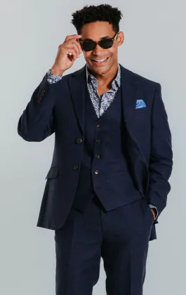Navy Linen 3 Piece Suit