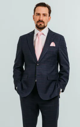 Navy with Pink Check Suit