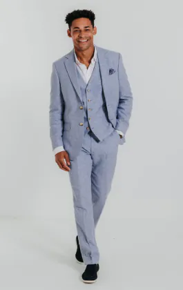 Light Blue Linen 3 Piece Suit