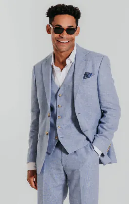 Light Blue Linen 3 Piece Suit