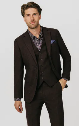 Burgundy Donegal Tweed 3 Piece Suit