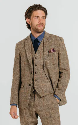 Harris Tweed Brown Windowpane Check Tweed Suit