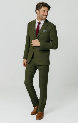 Green Windowpane Check Tweed Suit