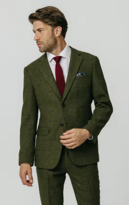 Green Windowpane Check Tweed Suit