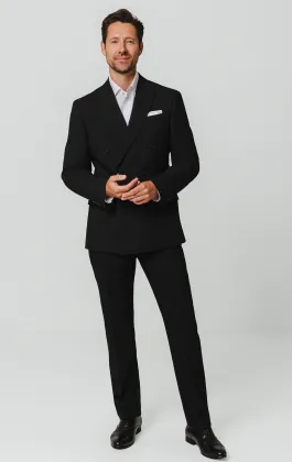 Black Double Breasted Suit with Peak Lapel