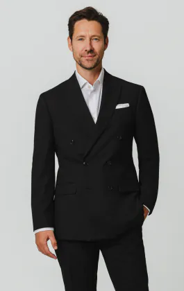 Black Double Breasted Suit with Peak Lapel