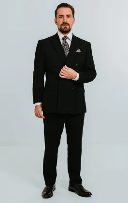 Black Double Breasted Suit with Peak Lapel