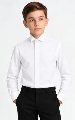 Boys Wing Collar, Plain Fly Front Tuxedo Shirt