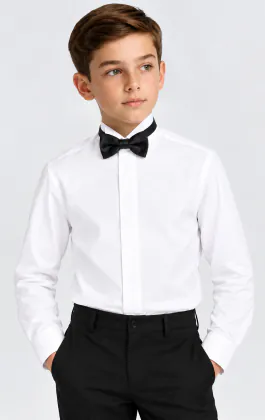 Boys Wing Collar, Plain Fly Front Tuxedo Shirt