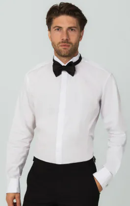 100% Cotton, Wing Collar, Plain Front, Slim Fit Tuxedo Shirt by Dobell