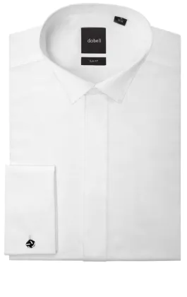 100% Cotton, Wing Collar, Plain Front, Slim Fit Tuxedo Shirt by Dobell