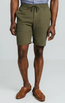 Green Linen Twill Shorts