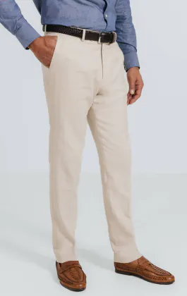 Oatmeal Linen Herringbone Suit Trousers