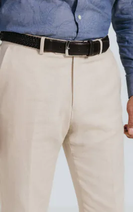 Oatmeal Linen Herringbone Suit Trousers