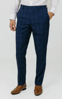 Royal Blue Shadow Check Suit Trousers