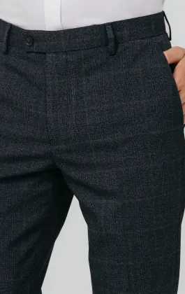 Navy with Rust Check Suit Trousers