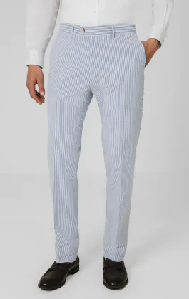 Blue & White Seersucker Suit Trousers