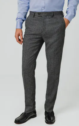 Grey Herringbone Tweed Suit Trousers