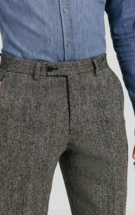 Harris Tweed Grey Herringbone Suit Trousers