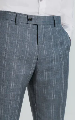 Light Blue Check Suit Trousers
