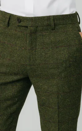 Dobell Green Windowpane Check Tweed Trousers