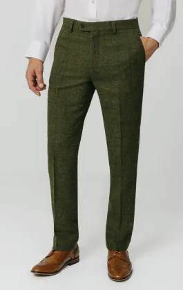 Dobell Green Windowpane Check Tweed Trousers