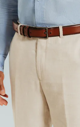 Cream Linen Slim Fit Suit Trousers