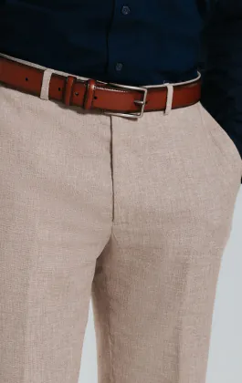 Sand Linen Slim Fit Suit Trousers