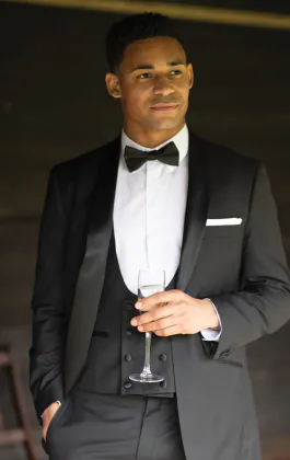 Black 2 Piece Tuxedo, Tuxedo Shirt, Vest, Tuxedo Shoes, Bow Tie