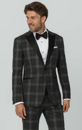 Grey Tartan Check Tuxedo with Peak Lapel
