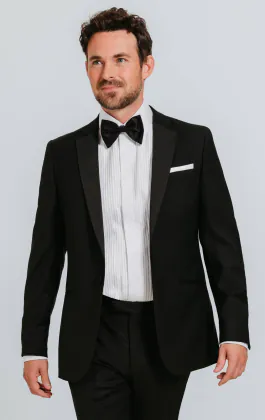 Black 100% Wool Tuxedo with Notch Lapel
