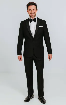 Black 100% Wool 2 Piece Tuxedo, Tuxedo Shirt, Tuxedo Shoes, Cummerbund, Bow Tie