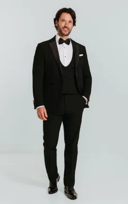 Black 3 Piece Slim-Fit Tuxedo with Notch Lapel