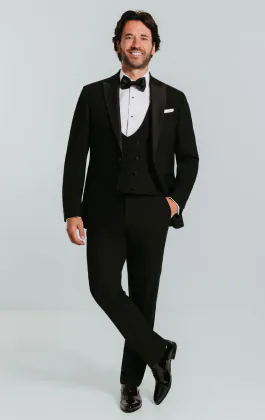 Black 3 Piece Tuxedo with Peak Lapel
