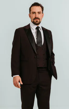 Burgundy 3 Piece Tuxedo with Peak Lapel